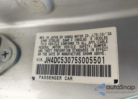 2005 Acura Rsx Type S from USA, damaged, VIN JH4DC53075S005501